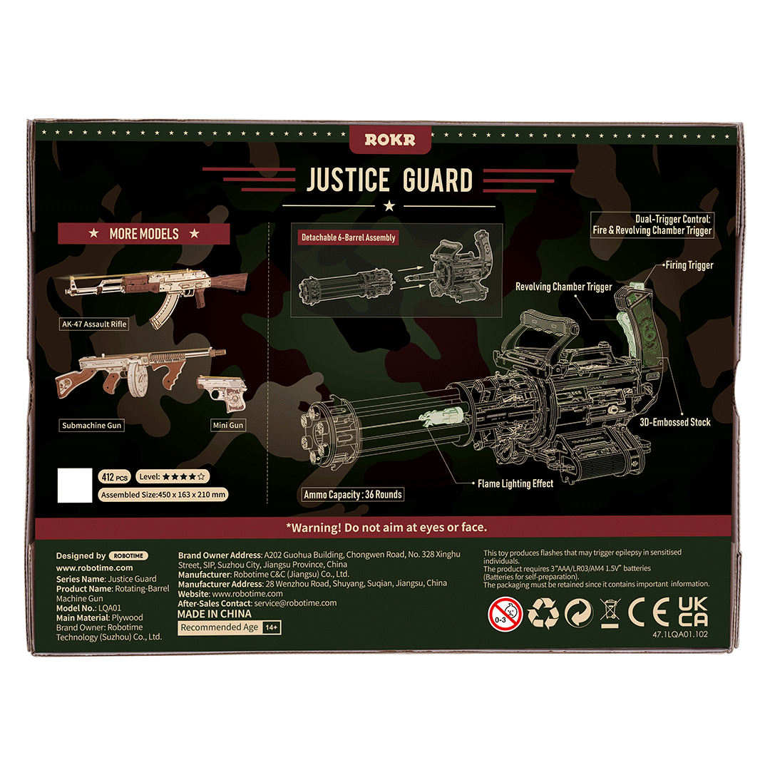 Rotating-Barrel Machine Gun 3D Wooden Puzzle