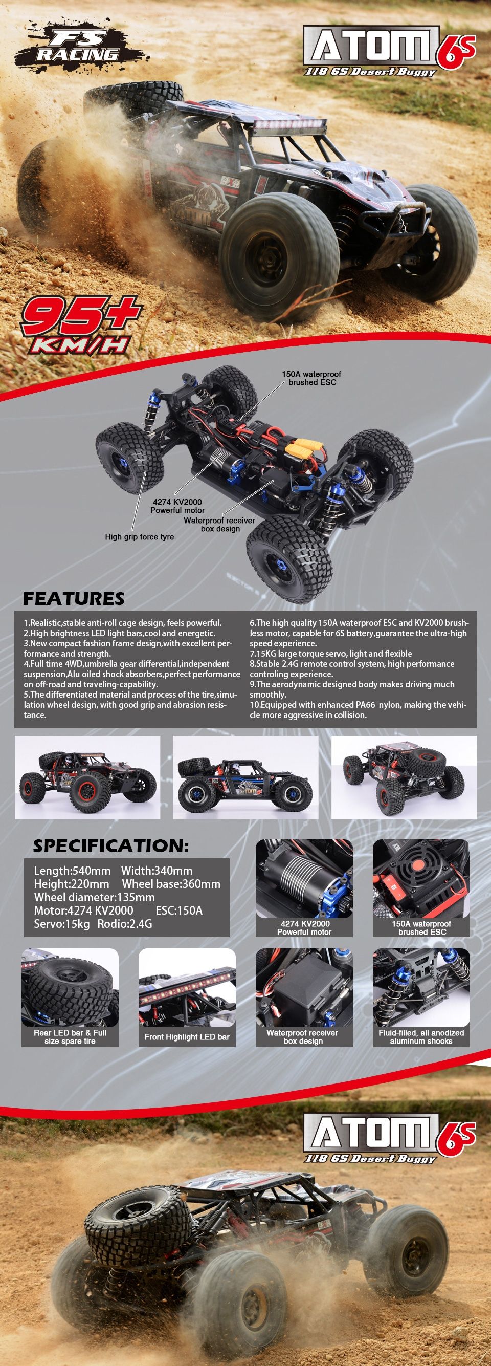 ATOM 6S 95KM/H extreme speed 1:8 desert buggy